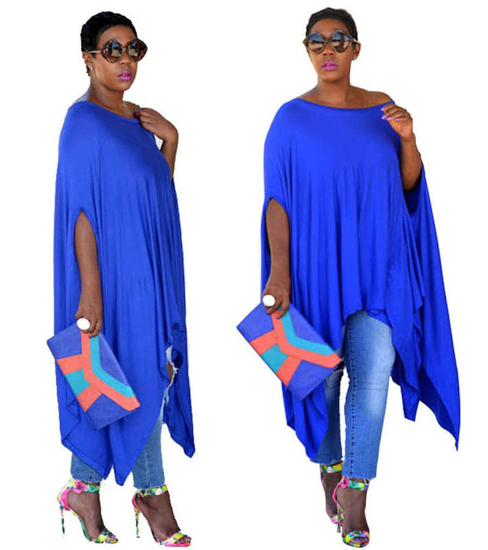 Blue Asymmetrical Loose Fit Casual Shirt Dress