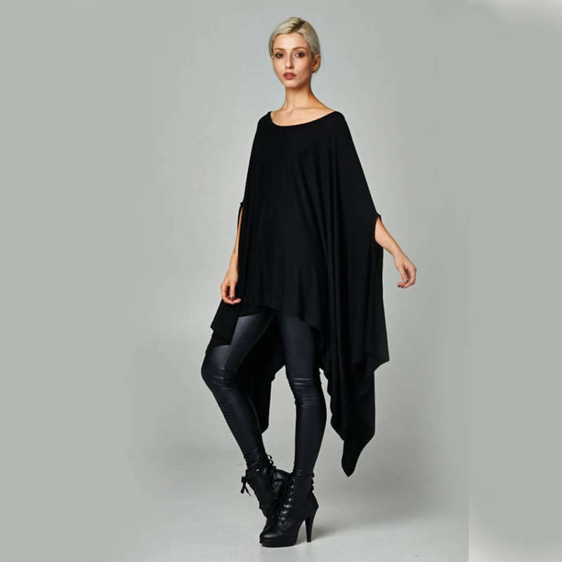 Black asymmetrical loose fit casual shirt dress