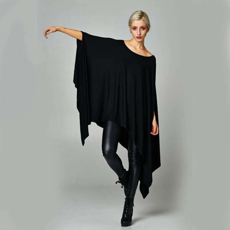Black asymmetrical loose fit casual shirt dress