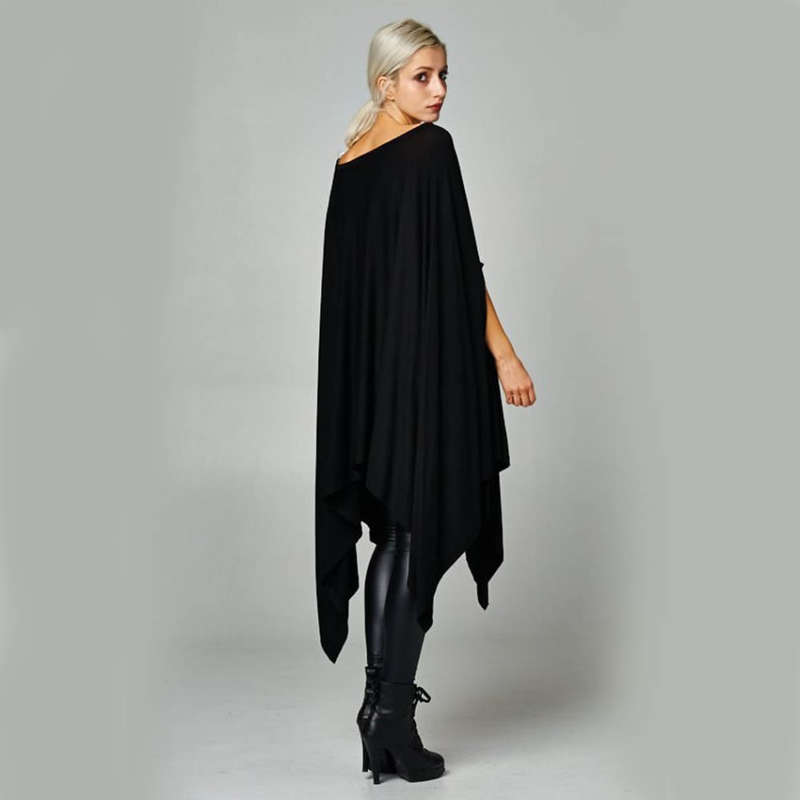 Black asymmetrical loose fit casual shirt dress