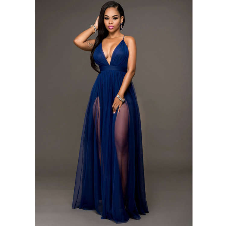 EVENING DRESS/EVENING DRESSES/WOMEN'S EVENING DRESS/SEXY NAVY EVENING DRESS