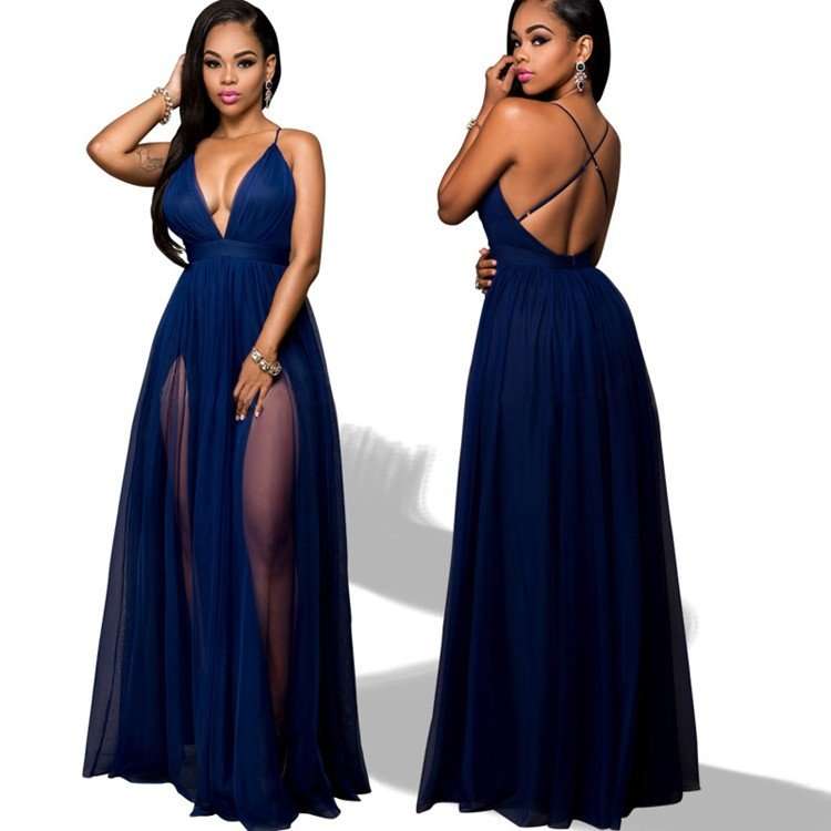 EVENING DRESS/EVENING DRESSES/WOMEN'S EVENING DRESS/SEXY NAVY EVENING DRESS