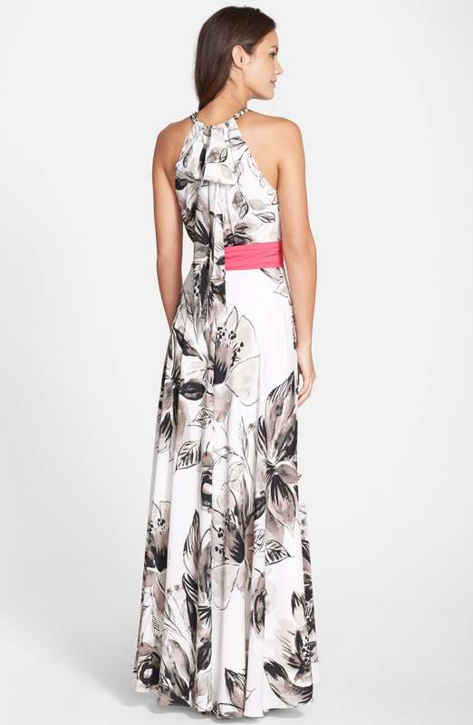 DRESSES/DRESS/SUMMER DRESS/MAXI DRESS/GREY AND WHITE FLORAL PRINT HALTER  MAXI DRESS