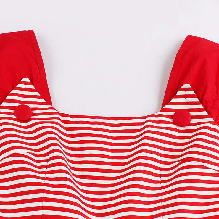 DRESSES/DRESS/ROCKABILLY DRESS/VINTAGE DRESS/VINTAGE RED AND WHITE STRIPED BELTED SWING DRESS