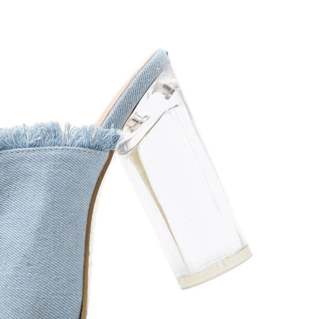 SHOES/WOMEN'S SHOES/SANDAL SHOES/DENIM SANDAL SHOES/CHUNKY CRYSTAL HEEL SANDALS