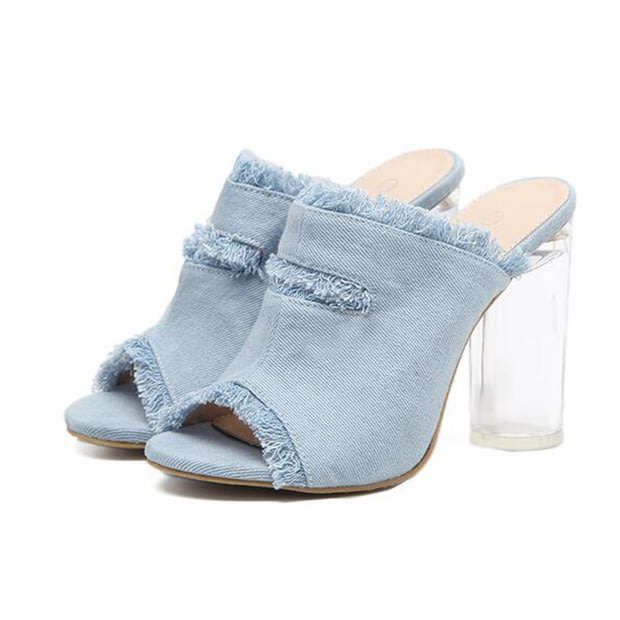 SHOES/WOMEN'S SHOES/SANDAL SHOES/DENIM SANDAL SHOES/CHUNKY CRYSTAL HEEL SANDALS