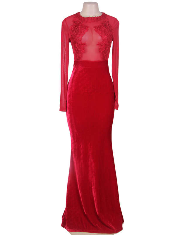 Applique Velvet Maxi Evening Dress