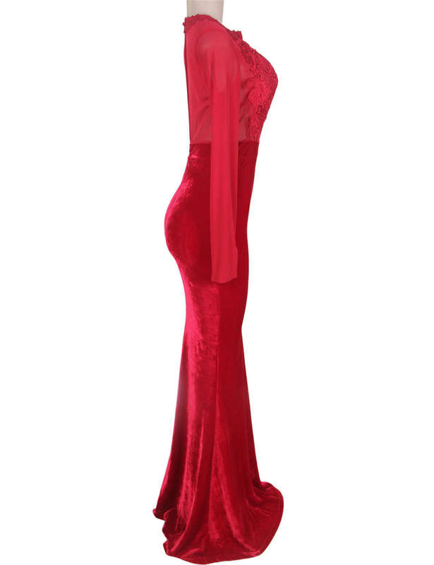 Applique Velvet Maxi Evening Dress