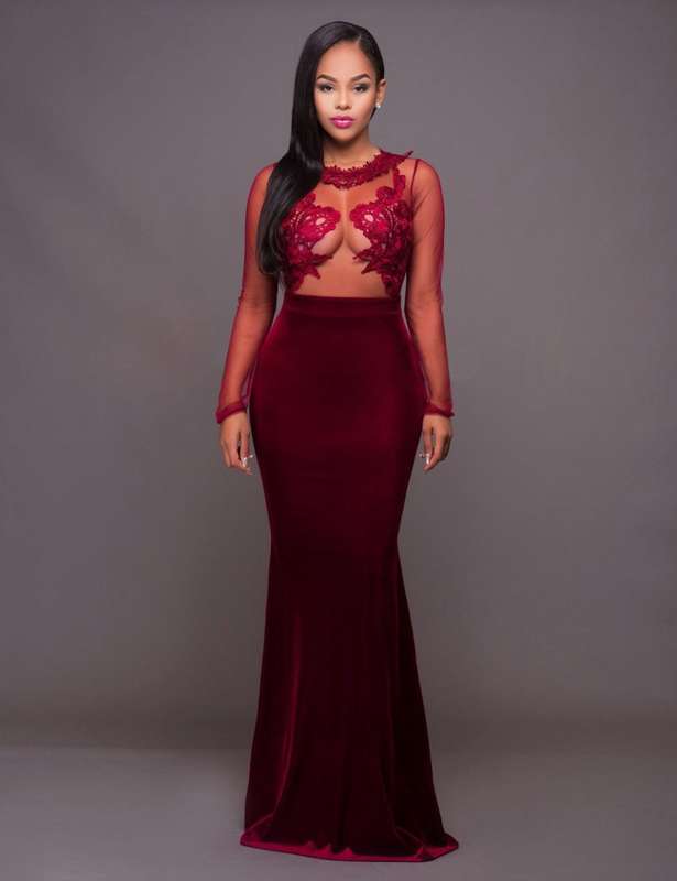 Applique Velvet Maxi Evening Dress