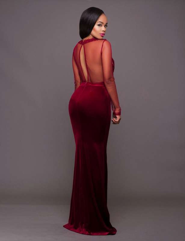 Applique Velvet Maxi Evening Dress