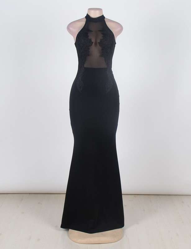 Black Applique Mermaid Evening Dress