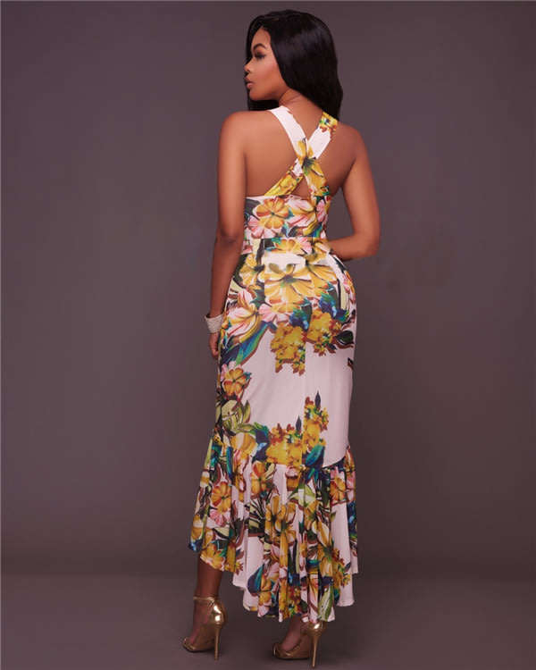 DRESSES/DRESS/BODYCON DRESS/WHITE DRESS/PRINT DRESS/KEYHOLE DRESS/HI-LOW DRESS/FLORAL MAXI DRESS