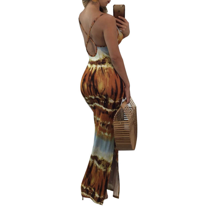 DRESSES/DRESS/WOMENS MAXI DRESS/BROWN MAXI DRESS/TIE DYE MAXI DRESS/SUMMER MAXI DRESS