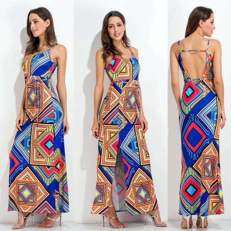 MAXI DRESSES/MAXI DRESS/DASHIKI MAXI DRESS/BLUE MAXI DRESS/ETHNIC PRINT MAXI DRESS