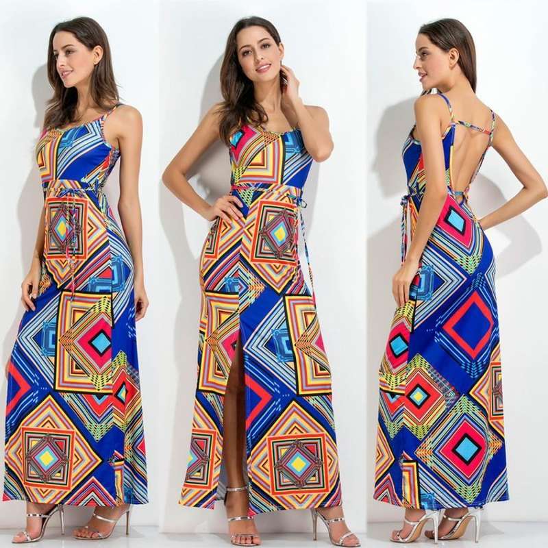MAXI DRESSES/MAXI DRESS/DASHIKI MAXI DRESS/BLUE MAXI DRESS/ETHNIC PRINT MAXI DRESS