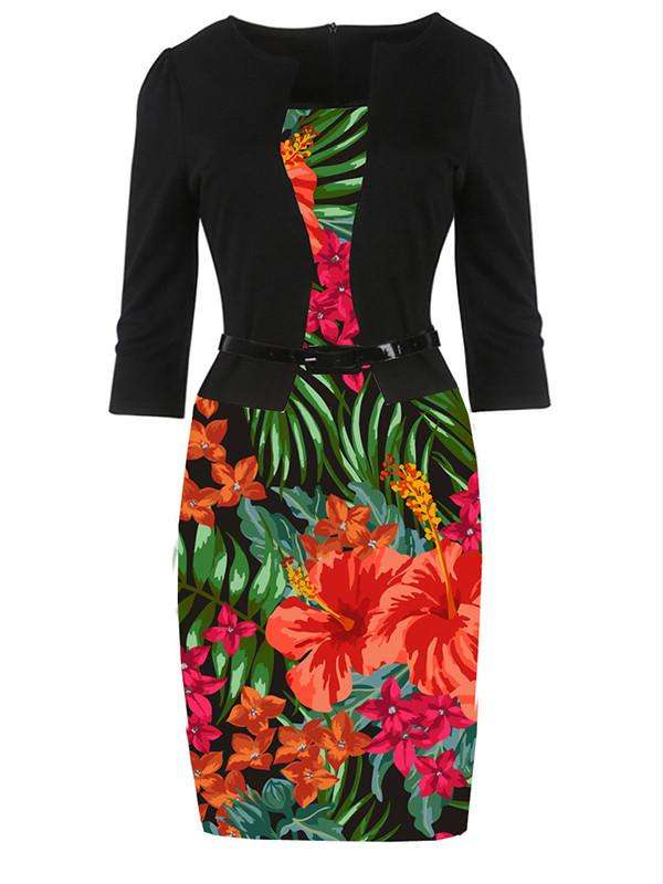 DRESSES/DRESS/PENCIL DRESS/PRINTED PENCIL DRESS/GREEN ORANGE PENCIL DRESS/BODYCON DRESS/FLORAL DRESS