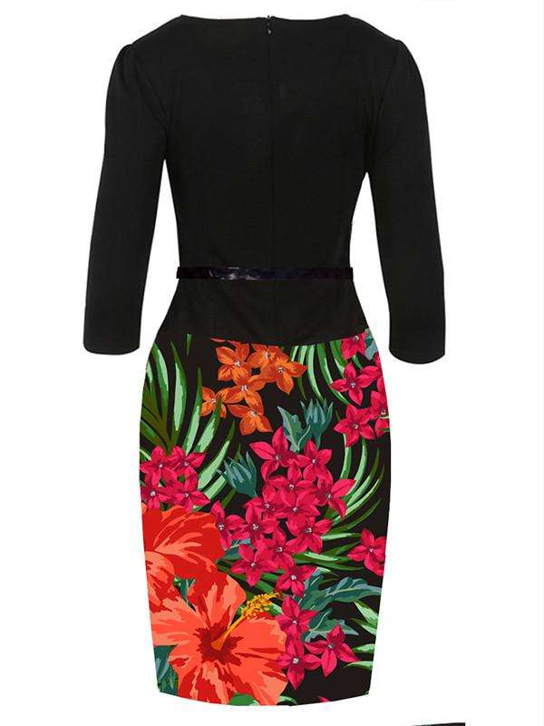 DRESSES/DRESS/PENCIL DRESS/PRINTED PENCIL DRESS/GREEN ORANGE PENCIL DRESS/BODYCON DRESS/FLORAL DRESS