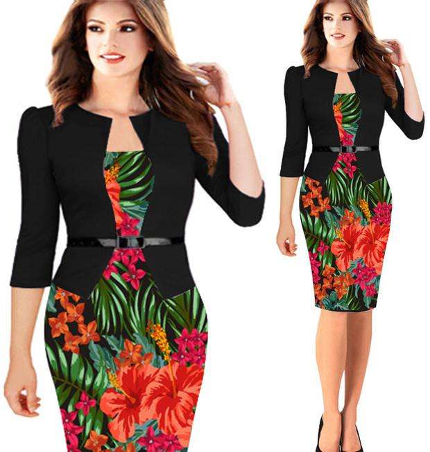 DRESSES/DRESS/PENCIL DRESS/PRINTED PENCIL DRESS/GREEN ORANGE PENCIL DRESS/BODYCON DRESS/FLORAL DRESS