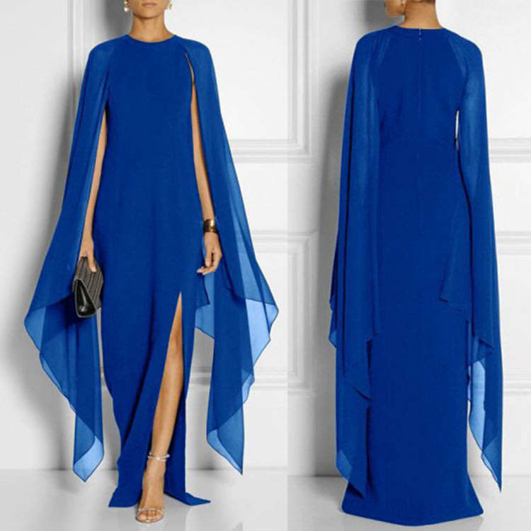Local Stock Ladies Elegant Formal Blue Chiffon Split Sleeve Maxi Evening Party Dress Size Large