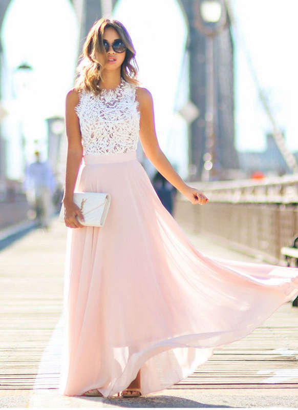 Pink lace bodice chiffon maxi dress local stock size extra large