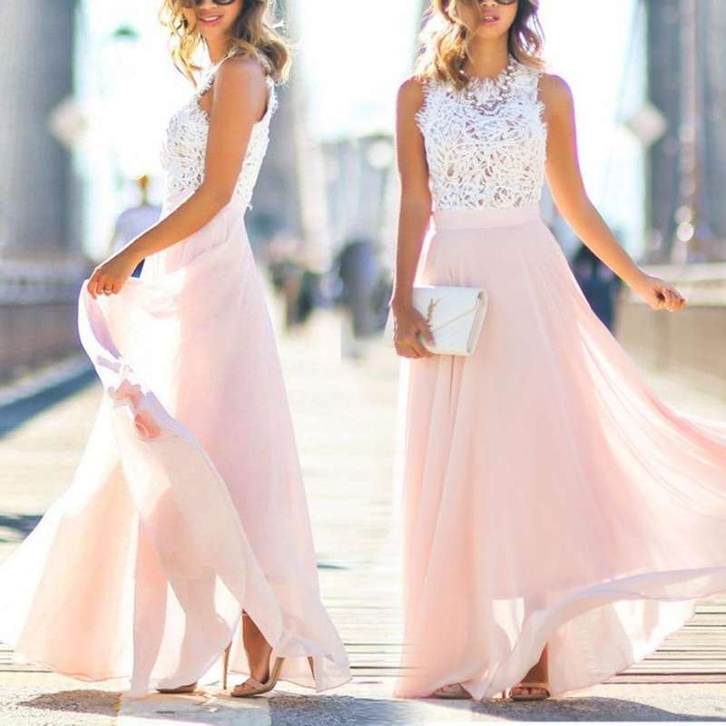 Pink lace bodice chiffon maxi dress local stock size extra large