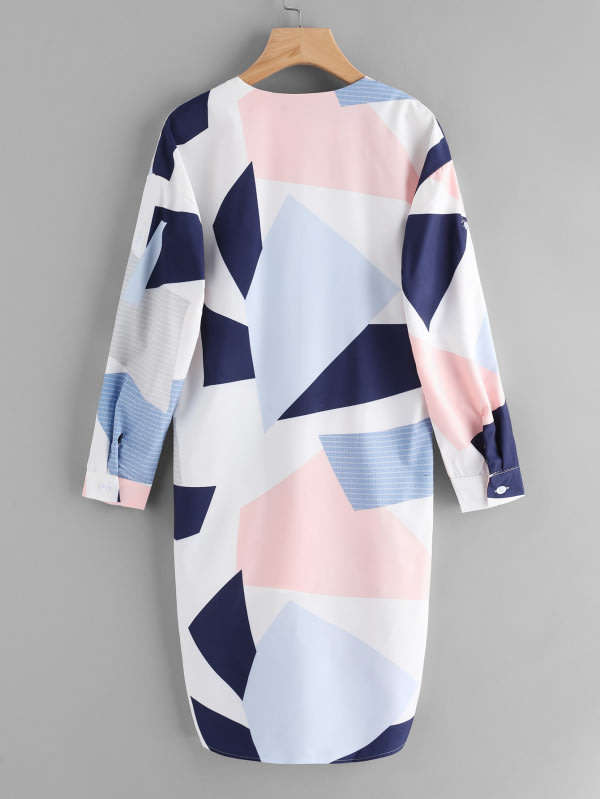 TOPS/WOMENS BLOUSE/LONG BLOUSE/PINK BLUE BLOUSE/COLOR BLOCK BLOUSE/CASUAL BLOUSE/PRINTED BLOUSE