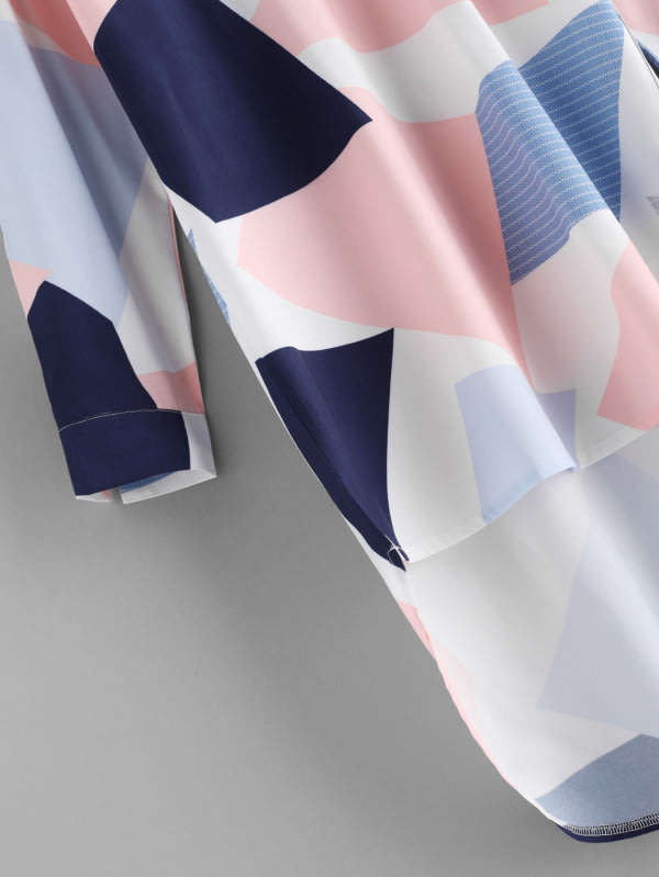 TOPS/WOMENS BLOUSE/LONG BLOUSE/PINK BLUE BLOUSE/COLOR BLOCK BLOUSE/CASUAL BLOUSE/PRINTED BLOUSE