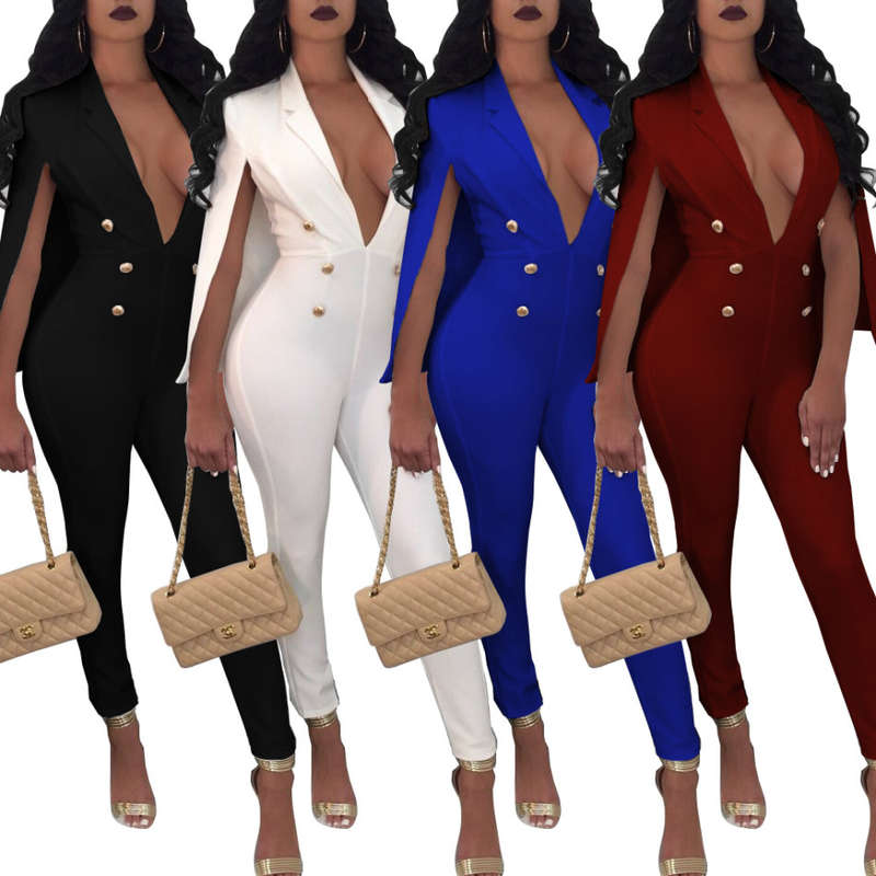 Black Caped Embellished Jumpsuits