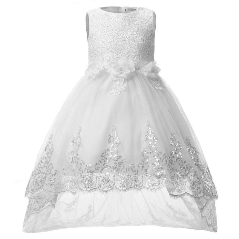 Girls White Asymmetric Party Flower Girls Dress