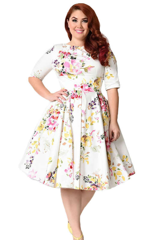 White Swing Floral Printed Vintage Dresses