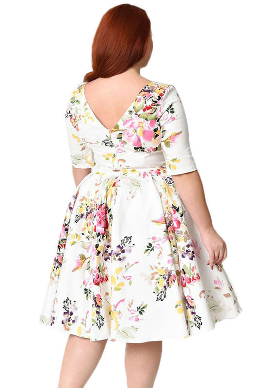 White Swing Floral Printed Vintage Dresses