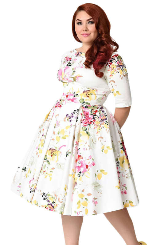 White Swing Floral Printed Vintage Dresses