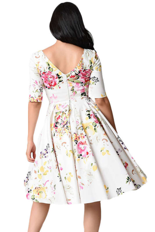 White Swing Floral Printed Vintage Dresses