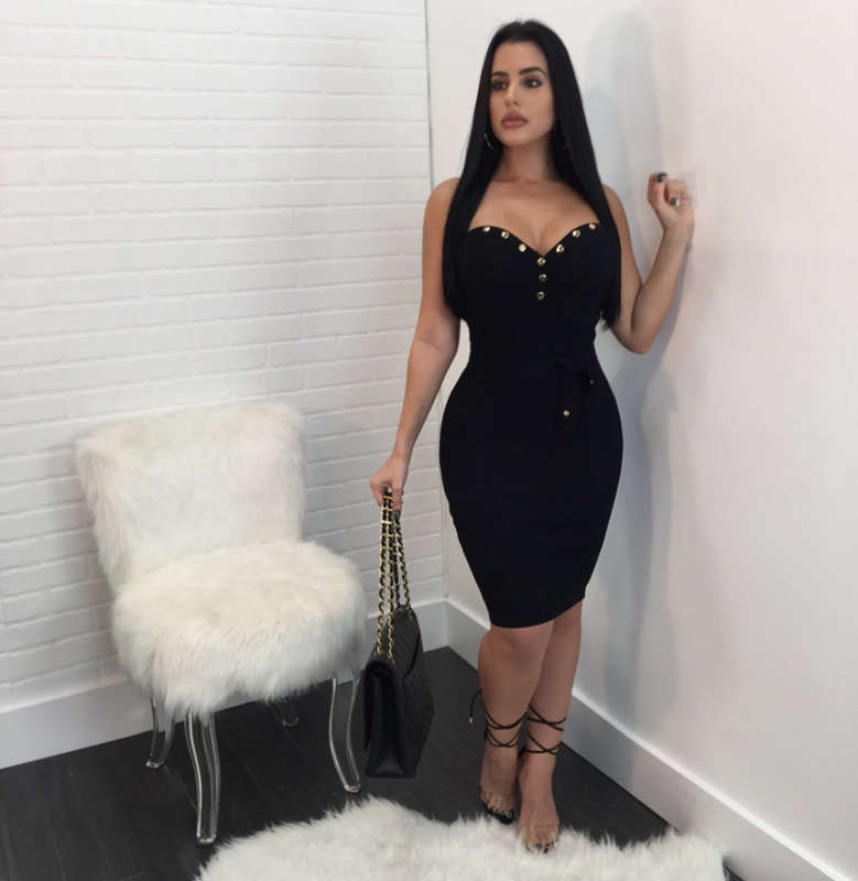 DRESSES/DRESS/BODYCON DRESS/BLACK DRESS/BANDEAU DRESS/COCKTAIL DRESS/RIVET DECOR DRESS/MIDI DRESS