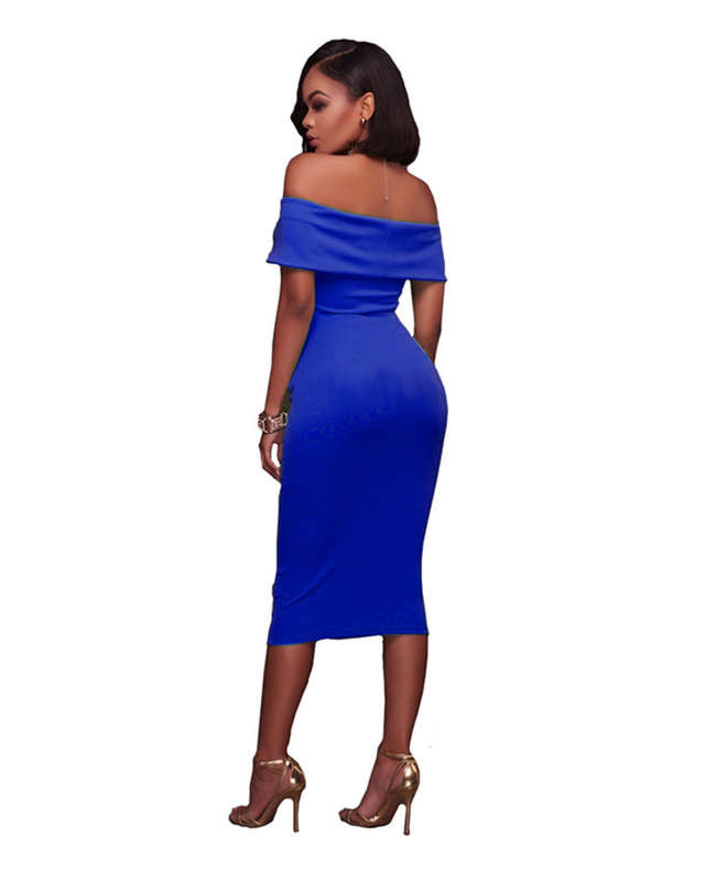 Blue Ruched Off Shoulder Dress