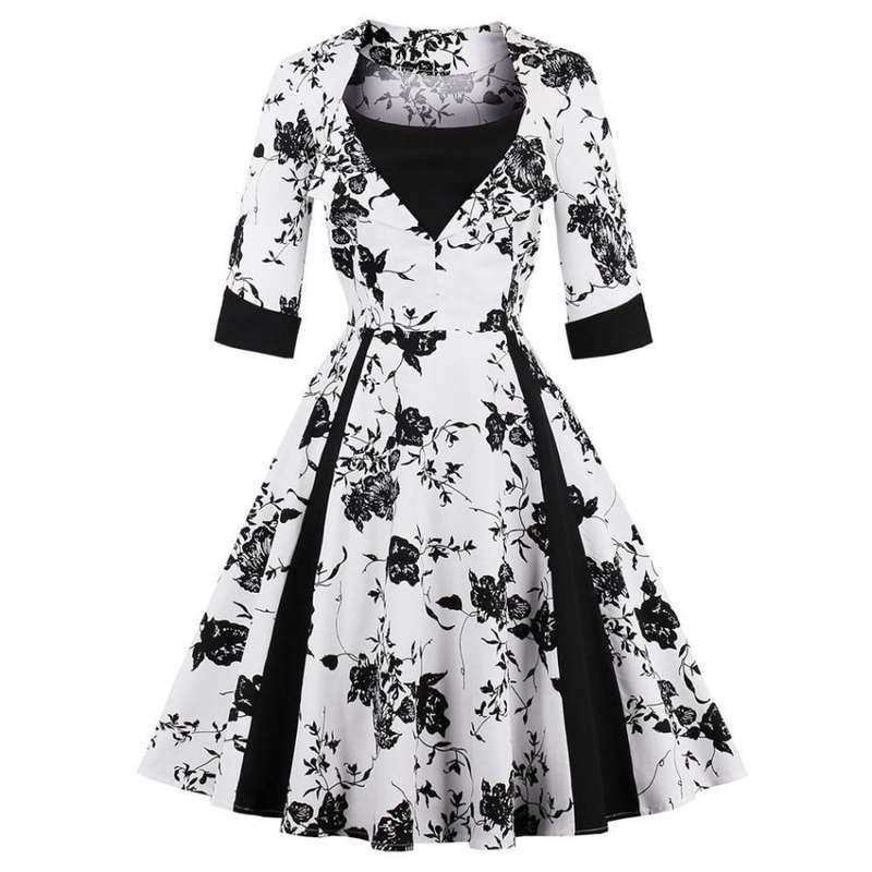 Vintage pleated white and black A-line dresses