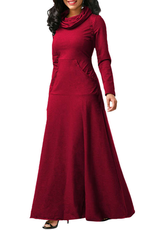 DRESSES/DRESS/MAXI DRESS/WINE RED MAXI DRESS/COWL NECK MAXI DRESS/LONG SLEEVE MAXI DRESS/MAXI DRESS