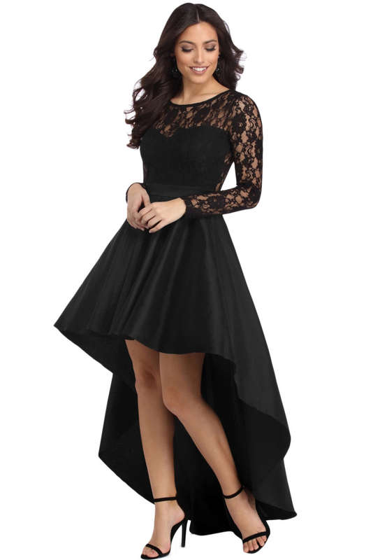 Black lace evening hi-lo evening dresses