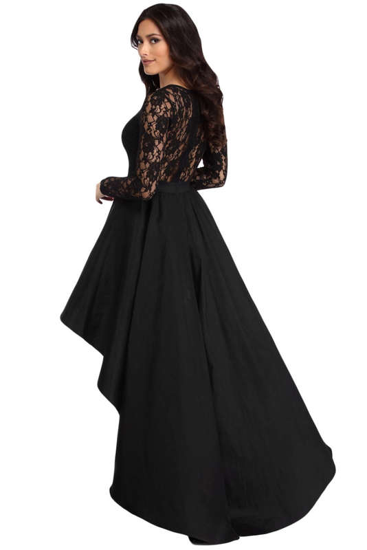 Black lace evening hi-lo evening dresses
