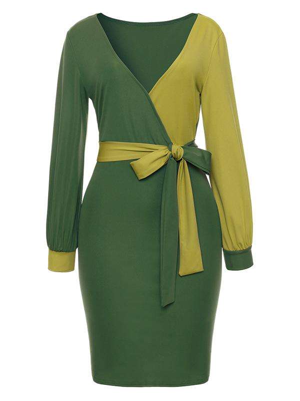 Green Formal Midi Bodycon Contrast Office Dresses For Ladies
