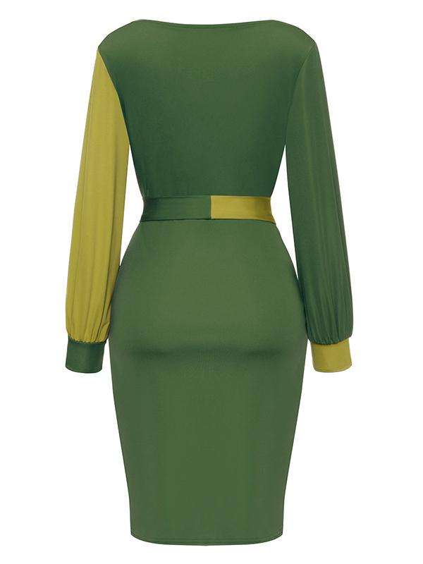 Green Formal Midi Bodycon Contrast Office Dresses For Ladies