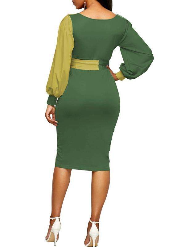 Green Formal Midi Bodycon Contrast Office Dresses For Ladies