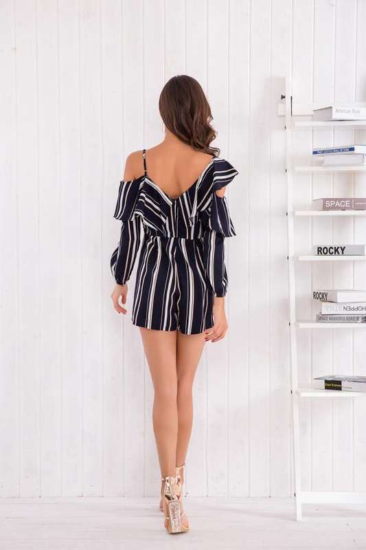 Blue And White Playsuit Short Jumpsuit Striped Romper