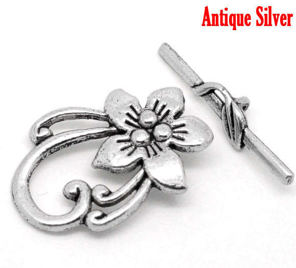 Toggle Clasp Antique Silver Lily Flower