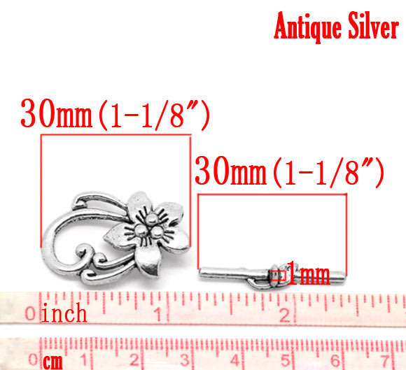 Toggle Clasp Antique Silver Lily Flower
