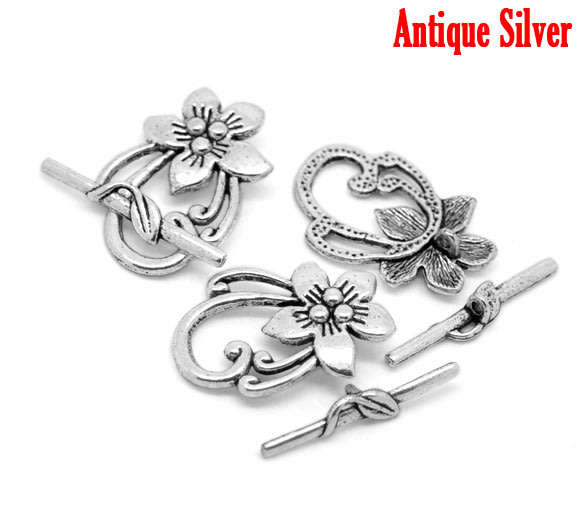 Toggle Clasp Antique Silver Lily Flower