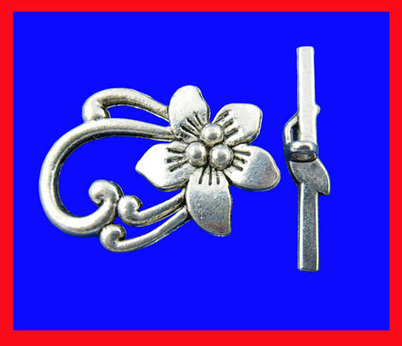 Toggle Clasp Antique Silver Lily Flower