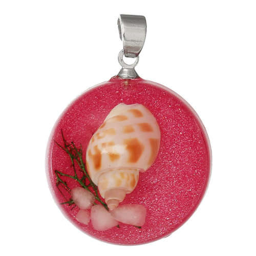 PENDANTS/PENDANT/RESIN PENDANTS/ROUND PENDANTS/PINK GLITTER PENDANTS/GENUINE SHELL PENDANT