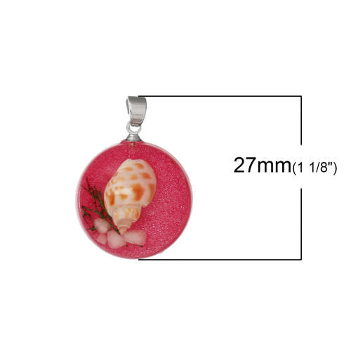 PENDANTS/PENDANT/RESIN PENDANTS/ROUND PENDANTS/PINK GLITTER PENDANTS/GENUINE SHELL PENDANT