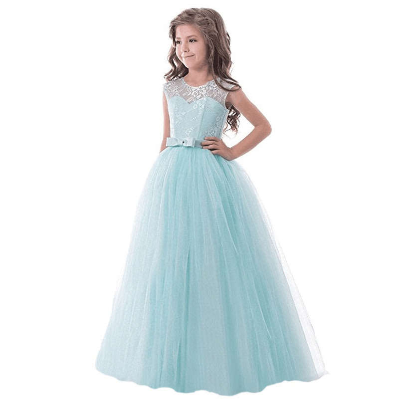 Girls dress flower girls party green maxi dresses